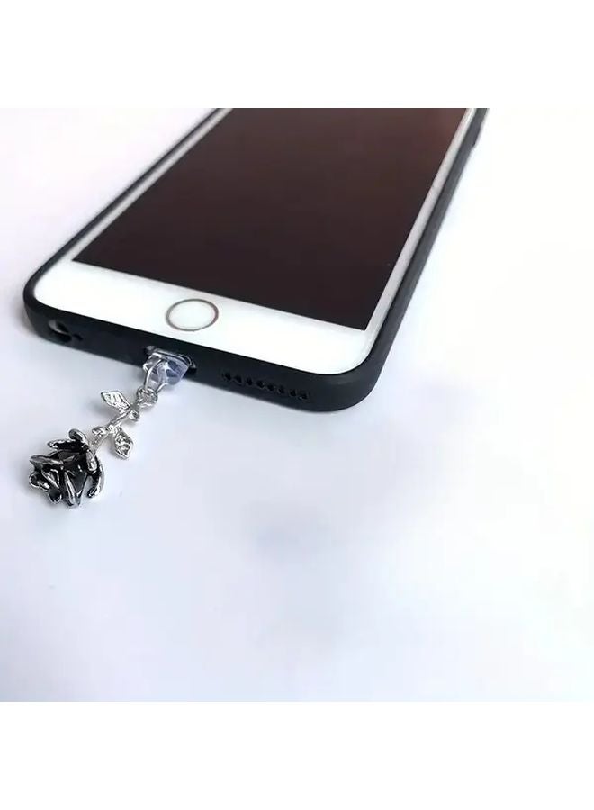 Black 3D Alloy Rose Phone Dust Plug Charm For Android Type C iPhone Gift - Image 4